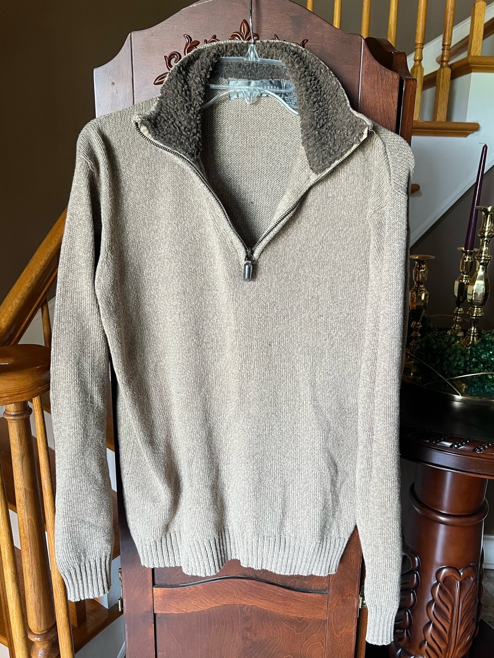 Oscar De La Renta Men’s Sherpa Cotton Knit Quarter Zip Sweater Fall Preppy Sz L